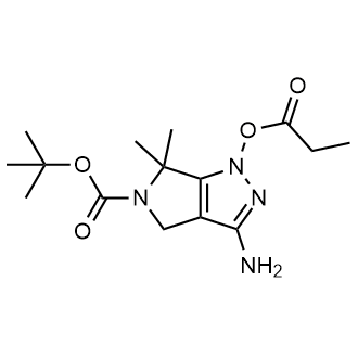 Pyrrolo[3,4-c]pyrazole-5(1H)-carboxylic acid, 3-amino-4,6-dihydro-6,6-dimethyl-1-(1-oxopropoxy)-, 1,1-dimethylethyl ester|CS-0039572