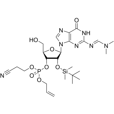 Allyl ((2R,3R,4R,5R)-4-((tert-butyldimethylsilyl)oxy)-5-(2-(((E)-(dimethylamino)methylene)amino)-6-oxo-1,6-dihydro-9H-purin-9-yl)-2-(hydroxymethyl)tetrahydrofuran-3-yl) (2-cyanoethyl) phosphate|CS-0046597
