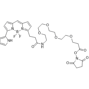 2,5-Dioxopyrrolidin-1-yl 1-(5,5-difluoro-7-(1H-pyrrol-2-yl)-5H-4l4,5l4-dipyrrolo[1,2-c:2',1'-f][1,3,2]diazaborinin-3-yl)-3-oxo-7,10,13,16-tetraoxa-4-azanonadecan-19-oateA|CS-0133219