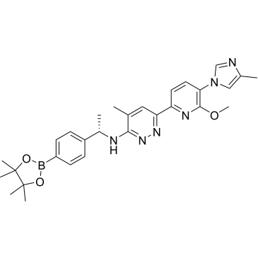 (S)-6-(6-Methoxy-5-(4-methyl-1H-imidazol-1-yl)pyridin-2-yl)-4-methyl-N-(1-(4-(4,4,5,5-tetramethyl-1,3,2-dioxaborolan-2-yl)phenyl)ethyl)pyridazin-3-amine|CS-0141387