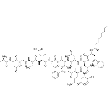 (2S,5R,15S,18S,21S,27S)-11-((S)-2-((S)-4-amino-2-((S)-2-decanamido-3-(1H-indol-3-yl)propanamido)-4-oxobutanamido)-3-carboxypropanamido)-15-(2-(2-aminophenyl)-2-oxoethyl)-27-((R)-2-aminopropanamido)-5-(3-aminopropyl)-18-((S)-1-carboxypropan-2-yl)-21-(hydroxymethyl)-12-methyl-4,7,10,14,17,20,23,26-octaoxo-13-oxa-3,6,9,16,19,22,25-heptaazaoctacosane-1,2,28-tricarboxylic acid  (Daptomycin Impuruity）|CS-0165459