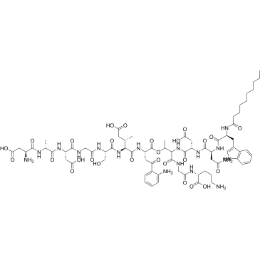 (2R,12S,15S,18S,24S,27R,30S)-30-amino-8-((S)-2-((S)-4-amino-2-((S)-2-decanamido-3-(1H-indol-3-yl)propanamido)-4-oxobutanamido)-3-carboxypropanamido)-12-(2-(2-aminophenyl)-2-oxoethyl)-2-(3-aminopropyl)-24-(carboxymethyl)-15-((S)-1-carboxypropan-2-yl)-18-(h|CS-0165462