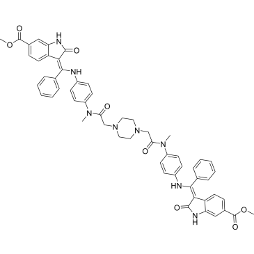 (3Z,3'Z)-Dimethyl 3,3'-(((((2,2'-(piperazine-1,4-diyl)bis(acetyl))bis(methylazanediyl))bis(4,1-phenylene))bis(azanediyl))bis(phenylmethanylylidene))bis(2-oxoindoline-6-carboxylate) Nintedanib Impurity|CS-0255340