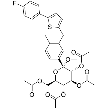 (2S,3R,4S,5R,6R)-6-(Acetoxymethyl)-2-(3-((5-(4-fluorophenyl)thiophen-2-yl)methyl)-4-methylphenyl)-2-methoxytetrahydro-2H-pyran-3,4,5-triyl triacetate Canagliflozin Impurity|CS-0379893