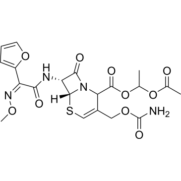 (6R,7R)-1-Acetoxyethyl 3-((carbamoyloxy)methyl)-7-((Z)-2-(furan-2-yl)-2-(methoxyimino)acetamido)-8-oxo-5-thia-1-azabicyclo[4.2.0]oct-3-ene-2-carboxylate Cefuroxime Impurity|CS-0380858