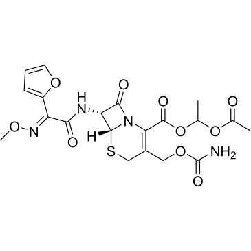 (6R,7R)-1-Acetoxyethyl 3-((carbamoyloxy)methyl)-7-((E)-2-(furan-2-yl)-2-(methoxyimino)acetamido)-8-oxo-5-thia-1-azabicyclo[4.2.0]oct-2-ene-2-carboxylate Cefuroxime Impurity|CS-0380860