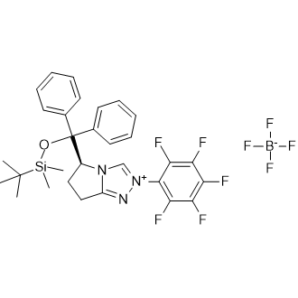 (S)-5-(((tert-butyldimethylsilyl)oxy)diphenylmethyl)-2-(perfluorophenyl)-6,7-dihydro-5H-pyrrolo[2,1-c][1,2,4]triazol-2-ium tetrafluoroborate|CS-0525608