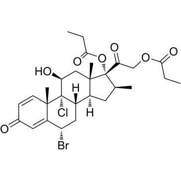 (6S,8S,9R,10S,11S,13S,14S,16S,17R)-6-Bromo-9-chloro-11-hydroxy-10,13,16-trimethyl-3-oxo-17-(2-(propionyloxy)acetyl)-6,7,8,9,10,11,12,13,14,15,16,17-dodecahydro-3H-cyclopenta[a]phenanthren-17-yl propionate Beclometasone Dipropionate Impurity|CS-0531759