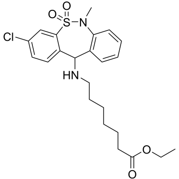 Ethyl 7-((3-chloro-6-methyl-5,5-dioxido-6,11-dihydrodibenzo[c,f][1,2]thiazepin-11-yl)amino)heptanoate Tianeptine Impurity|CS-0532964