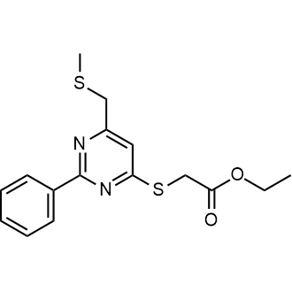 Ethyl 2-((6-((methylthio)methyl)-2-phenylpyrimidin-4-yl)thio)acetate|CS-0575014