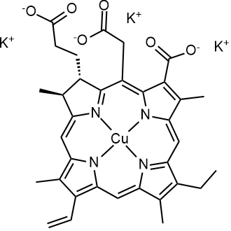 Cuprate(3-), [(7S,8S)-3-carboxy-5-(carboxymethyl)-13-ethenyl-18-ethyl-7,8-dihydro-2,8,12,17-tetramethyl-21H,23H-porphine-7-propanoato(5-)-κN21,κN22,κN23,κN24]-, tripotassium|CS-0634563
