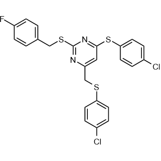 4-[(4-Chlorophenyl)sulfanyl]-6-{[(4-chlorophenyl)sulfanyl]methyl}-2-{[(4-fluorophenyl)methyl]sulfanyl}pyrimidine|CS-0645304