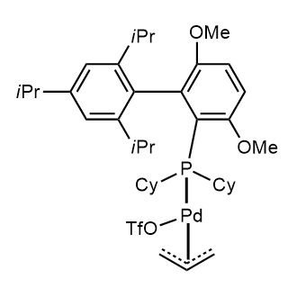Trifluoromethanesulfonato(2-dicyclohexylphosphino-3,6-dimethoxy-2',4',6'-tri-i-propyl-1,1'-biphenyl)(η3-​2-​propen-​1-​yl)palladium(II)|CS-0785065