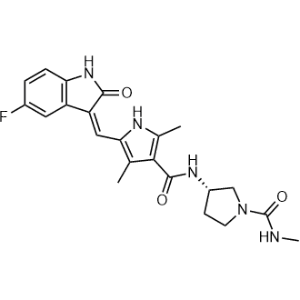 (S,Z)-5-((5-Fluoro-2-oxoindolin-3-ylidene)methyl)-2,4-dimethyl-N-(1-(methylcarbamoyl)pyrrolidin-3-yl)-1H-pyrrole-3-carboxamide|CS-0798359
