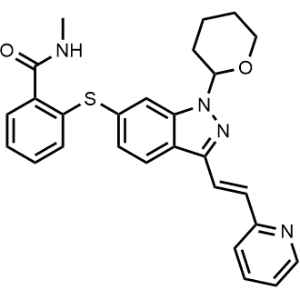 (E)-N-Methyl-2-((3-(2-(pyridin-2-yl)vinyl)-1-(tetrahydro-2H-pyran-2-yl)-1H-indazol-6-yl)thio)benzamide|CS-0827551