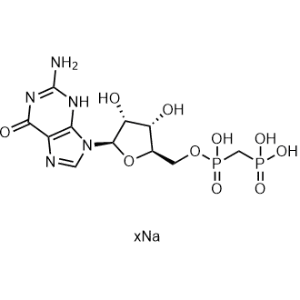 xSodium (((((2R,3S,4R,5R)-5-(2-amino-6-oxo-1,6-dihydro-9h-purin-9-yl)-3,4-dihydroxytetrahydrofuran-2-yl)methoxy)oxidophosphoryl)methyl)phosphonate|CS-0876828