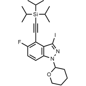 5-Fluoro-3-iodo-1-(tetrahydro-2H-pyran-2-yl)-4-((triisopropylsilyl)ethynyl)-1H-indazole|CS-0909779