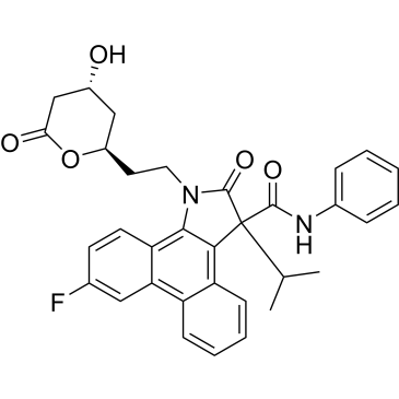 Rel-9-Fluoro-1-(2-((2R,4R)-4-hydroxy-6-oxotetrahydro-2H-pyran-2-yl)ethyl)-3-isopropyl-2-oxo-N-phenyl-2,3-dihydro-1H-dibenzo[E,g]indole-3-carboxamide|CS-0914027