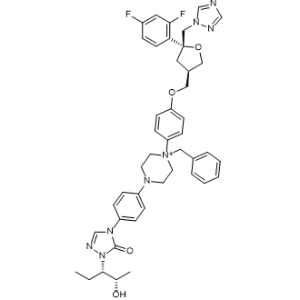 4-(4-(((3R,5R)-5-((1H-1,2,4-triazol-1-yl)methyl)-5-(2,4-difluorophenyl)tetrahydrofuran-3-yl)methoxy)phenyl)-1-benzyl-1-(4-(1-((2S,3S)-2-hydroxypentan-3-yl)-5-oxo-1H-1,2,4-triazol-4(5H)-yl)phenyl)piperazin-1-ium|CS-0914078