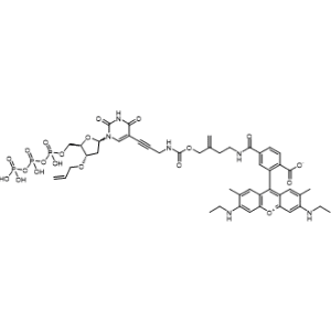 Xanthylium, 9-[2-carboxy-5-[[[3-[[[[[3-[1-[2-deoxy-5-O-[hydroxy[[hydroxy(phosphonooxy)phosphinyl]oxy]phosphinyl]-3-O-2-propen-1-yl-β-D-erythro-pentofuranosyl]-1,2,3,4-tetrahydro-2,4-dioxo-5-pyrimidinyl]-2-propyn-1-yl]amino]carbonyl]oxy]methyl]-3-buten-1-yl]amino]carbonyl]phenyl]-3,6-bis(ethylamino)-2,7-dimethyl-, inner salt|CS-1000043