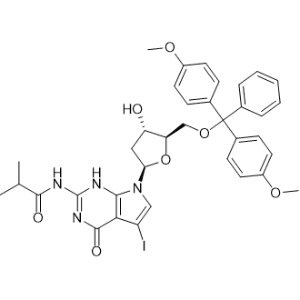 N-[7-[5-O-[Bis(4-methoxyphenyl)phenylmethyl]-2-deoxy-β-D-erythro-pentofuranosyl]-4,7-dihydro-5-iodo-4-oxo-3H-pyrrolo[2,3-d]pyrimidin-2-yl]-2-methylpropanamide|CS-1000081