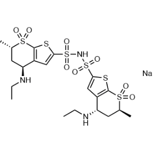 Sodium rel-(4S,6S)-4-(ethylamino)-N-[[(4R,6R)-4-(ethylamino)-5,6-dihydro-6-methyl-7,7-dioxido-4H-thieno[2,3-b]thiopyran-2-yl]sulfonyl]-5,6-dihydro-6-methyl-4H-thieno[2,3-b]thiopyran-2-sulfonamide|CS-1001341