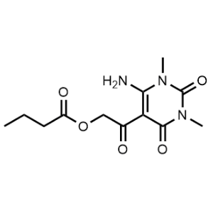 2-(6-Amino-1,3-dimethyl-2,4-dioxo-1,2,3,4-tetrahydropyrimidin-5-yl)-2-oxoethyl butyrate|CS-1058236