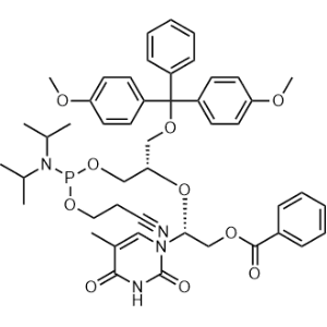 (2R)-2-(((2R)-1-(bis(4-Methoxyphenyl)(phenyl)methoxy)-3-(((2-cyanoethoxy)(diisopropylamino)phosphanyl)oxy)propan-2-yl)oxy)-2-(5-methyl-2,4-dioxo-3,4-dihydropyrimidin-1(2H)-yl)ethyl benzoate|CS-1233581