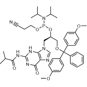 2’-O-(2-Cyanoethoxy) (diisopropylamino)phosphino-3’-O-(4,4’-dimethoxy triphenyl)methyl-N2-isobutyryl-(R)-9-(2,3-dihydroxypropyl)-guanine|CS-1233622