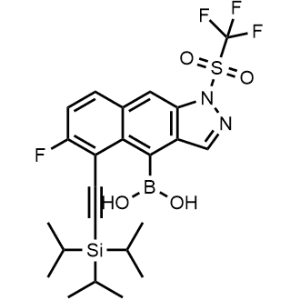 (6-Fluoro-1-((trifluoromethyl)sulfonyl)-5-((triisopropylsilyl)ethynyl)-1H-benzo[f]indazol-4-yl)boronic acid|CS-1311772
