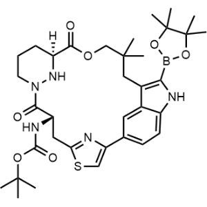 tert-Butyl ((63S,4S,Z)-10,10-dimethyl-5,7-dioxo-12-(4,4,5,5-tetramethyl-1,3,2-dioxaborolan-2-yl)-61,62,63,64,65,66-hexahydro-11H-8-oxa-2(4,2)-thiazola-1(5,3)-indola-6(1,3)-pyridazinacycloundecaphane-4-yl)carbamate|CS-1333736