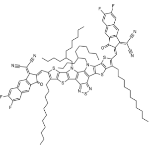 2,2'-(((12,13-Bis(2-butyloctyl)-3,9-diundecyl-12,13-dihydro-[1,2,5]thiadiazolo[3,4-E]thieno[2'',3'':4',5']thieno[2',3':4,5]pyrrolo[3,2-g]thieno[2',3':4,5]thieno[3,2-b]indole-2,10-diyl)bis(methanylylidene))bis(6,7-difluoro-3-oxo-2,3-dihydro-1H-cyclopenta[b]naphthalene-2,1-diylidene))dimalononitrile|CS-1335822