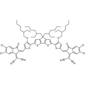 2,2'-((((4,4-Bis(2-ethylhexyl)-4H-cyclopenta[2,1-b:3,4-b']dithiophene-2,6-diyl)bis(4-((2-ethylhexyl)oxy)thiophene-5,2-diyl))bis(methanylylidene))bis(5,6-dichloro-3-oxo-2,3-dihydro-1H-indene-2,1-diylidene))dimalononitrile|CS-1335823