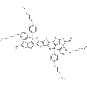 4,4,11,11-Tetrakis(4-hexylphenyl)-4,11-dihydrothieno[2′,3′:4,5]thieno[2,3-d]thieno[2′′′′,3′′′′:4′′′,5′′′]thieno[2′′′,3′′′:4′′,5′′]pyrano[2′′,3′′:4′,5′]thieno[2′,3′:4,5]thieno[3,2-b]pyran-2,9-dicarboxaldehyde|CS-1335974
