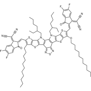 2,2'-(((12,13-Bis(2-ethylhexyl)-3-undecyl-9-(undecyloxy)-12,13-dihydro-[1,2,5]thiadiazolo[3,4-E]thieno[2'',3'':4',5']thieno[2',3':4,5]pyrrolo[3,2-g]thieno[2',3':4,5]thieno[3,2-b]indole-2,10-diyl)bis(methanylylidene))bis(5,6-difluoro-3-oxo-2,3-dihydro-1H-indene-2,1-diylidene))dimalononitrile|CS-1336137