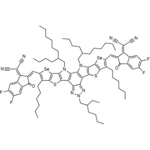 2,2'-((2Z,2'Z)-((12,13-Bis(2-butyloctyl)-6-(2-ethylhexyl)-3,9-dihexyl-12,13-dihydro-6H-selenopheno[2'',3'':4',5']thieno[2',3':4,5]pyrrolo[3,2-g]selenopheno[2',3':4,5]thieno[3,2-b][1,2,3]triazolo[4,5-E]indole-2,10-diyl)bis(methanylylidene))bis(5,6-difluoro-3-oxo-2,3-dihydro-1H-indene-2,1-diylidene))dimalononitrile|CS-1336138