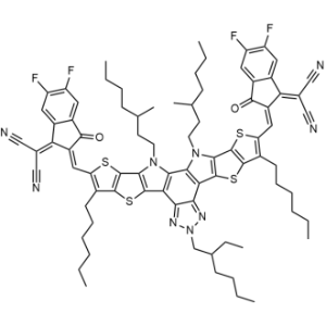 2,2'-(((6-(2-Ethylhexyl)-3,9-dihexyl-12,13-bis(3-methylheptyl)-12,13-dihydro-6H-thieno[2'',3'':4',5']thieno[2',3':4,5]pyrrolo[3,2-g]thieno[2',3':4,5]thieno[3,2-b][1,2,3]triazolo[4,5-E]indole-2,10-diyl)bis(methanylylidene))bis(5,6-difluoro-3-oxo-2,3-dihydro-1H-indene-2,1-diylidene))dimalononitrile|CS-1336142