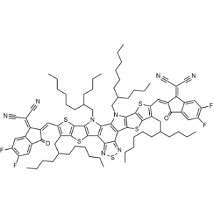 2,2'-(((3,9,12,13-Tetrakis(2-butyloctyl)-12,13-dihydro-[1,2,5]thiadiazolo[3,4-E]thieno[2'',3'':4',5']thieno[2',3':4,5]pyrrolo[3,2-g]thieno[2',3':4,5]thieno[3,2-b]indole-2,10-diyl)bis(methanylylidene))bis(5,6-difluoro-3-oxo-2,3-dihydro-1H-indene-2,1-diylidene))dimalononitrile|CS-1336144
