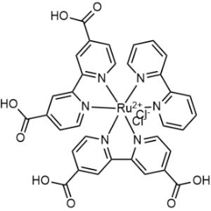 Ruthenate(2-), (2,2′-bipyridine-κN1,κN1′)bis[[2,2′-bipyridine]-4,4′-dicarboxylato(2-)-κN1,κN1′]-, hydrogen chloride (1:4:2), (OC-6-21)-|CS-1336270