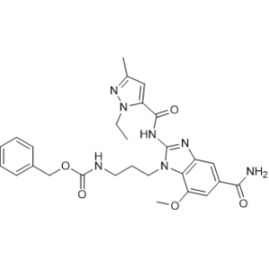 Benzyl (3-(5-carbamoyl-2-(1-ethyl-3-methyl-1H-pyrazole-5-carboxamido)-7-methoxy-1H-benzo[d]imidazol-1-yl)propyl)carbamate|CS-1344262