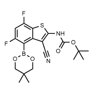 tert-Butyl (3-cyano-4-(5,5-dimethyl-1,3,2-dioxaborinan-2-yl)-5,7-difluorobenzo[b]thiophen-2-yl)carbamate|CS-1359393