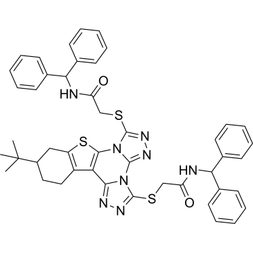 2,2'-((11-(tert-Butyl)-10,11,12,13-tetrahydrobenzo[4,5]thieno[3,2-e]bis([1,2,4]triazolo)[4,3-a:4',3'-c]pyrimidine-3,7-diyl)bis(sulfanediyl))bis(N-benzhydrylacetamide)|CS-1386689