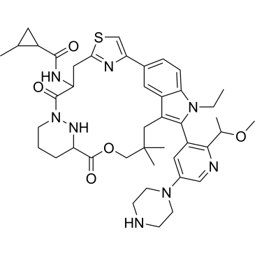 N-(11-Ethyl-12-(2-(1-methoxyethyl)-5-(piperazin-1-yl)pyridin-3-yl)-10,10-dimethyl-5,7-dioxo-61,62,63,64,65,66-hexahydro-11H-8-oxa-2(4,2)-thiazola-1(5,3)-indola-6(1,3)-pyridazinacycloundecaphane-4-yl)-2-methylcyclopropane-1-carboxamide|CS-1387324