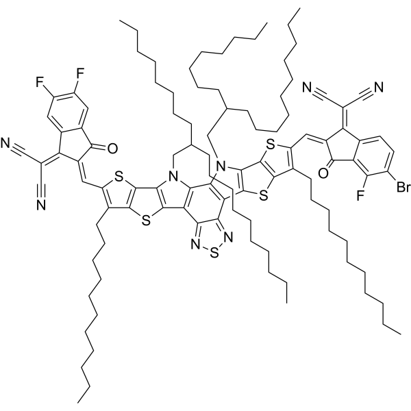 2-(2-((10-((5-Bromo-1-(dicyanomethylene)-4-fluoro-3-oxo-1,3-dihydro-2H-inden-2-ylidene)methyl)-12,13-bis(2-octyldodecyl)-3,9-diundecyl-12,13-dihydro-[1,2,5]thiadiazolo[3,4-E]thieno[2'',3'':4',5']thieno[2',3':4,5]pyrrolo[3,2-g]thieno[2',3':4,5]thieno[3,2-b]indol-2-yl)methylene)-5,6-difluoro-3-oxo-2,3-dihydro-1H-inden-1-ylidene)malononitrile|CS-1389863