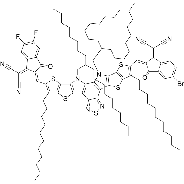 2-(2-((10-((5-Bromo-1-(dicyanomethylene)-3-oxo-1,3-dihydro-2H-inden-2-ylidene)methyl)-12,13-bis(2-octyldodecyl)-3,9-diundecyl-12,13-dihydro-[1,2,5]thiadiazolo[3,4-E]thieno[2'',3'':4',5']thieno[2',3':4,5]pyrrolo[3,2-g]thieno[2',3':4,5]thieno[3,2-b]indol-2-yl)methylene)-5,6-difluoro-3-oxo-2,3-dihydro-1H-inden-1-ylidene)malononitrile|CS-1389864