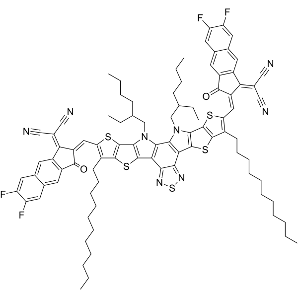 2,2'-(((12,13-Bis(2-ethylhexyl)-3,9-diundecyl-12,13-dihydro-[1,2,5]thiadiazolo[3,4-E]thieno[2'',3'':4',5']thieno[2',3':4,5]pyrrolo[3,2-g]thieno[2',3':4,5]thieno[3,2-b]indole-2,10-diyl)bis(methanylylidene))bis(6,7-difluoro-3-oxo-2,3-dihydro-1H-cyclopenta[b]naphthalene-2,1-diylidene))dimalononitrile|CS-1389872