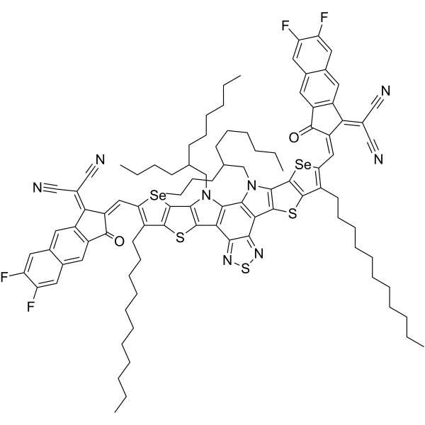 2,2'-(((12,13-Bis(2-butyloctyl)-3,9-diundecyl-12,13-dihydroselenopheno[2'',3'':4',5']thieno[2',3':4,5]pyrrolo[3,2-g]selenopheno[2',3':4,5]thieno[3,2-b][1,2,5]thiadiazolo[3,4-E]indole-2,10-diyl)bis(methanylylidene))bis(6,7-difluoro-3-oxo-2,3-dihydro-1H-cyclopenta[b]naphthalene-2,1-diylidene))dimalononitrile|CS-1389875