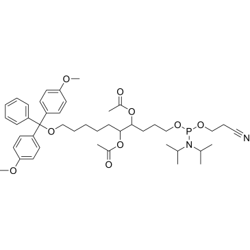 10-(Bis(4-methoxyphenyl)(phenyl)methoxy)-1-(((2-cyanoethoxy)(diisopropylamino)phosphanyl)oxy)decane-4,5-diyl diacetate|CS-1472697