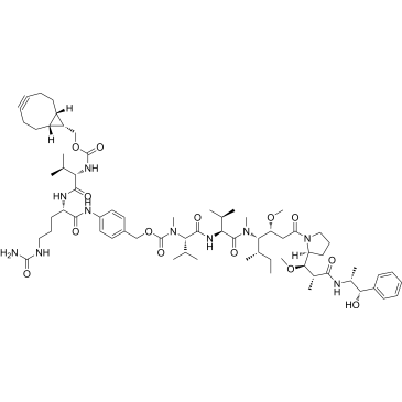 4-((S)-2-((S)-2-(((((1R,8S,9s)-Bicyclo[6.1.0]non-4-yn-9-yl)methoxy)carbonyl)amino)-3-methylbutanamido)-5-ureidopentanamido)benzyl ((S)-1-(((S)-1-(((3R,4S,5S)-1-((S)-2-((1R,2R)-3-(((1S,2R)-1-hydroxy-1-phenylpropan-2-yl)amino)-1-methoxy-2-methyl-3-oxopropyl)pyrrolidin-1-yl)-3-methoxy-5-methyl-1-oxoheptan-4-yl)(methyl)amino)-3-methyl-1-oxobutan-2-yl)amino)-3-methyl-1-oxobutan-2-yl)(methyl)carbamate|CS-1612425