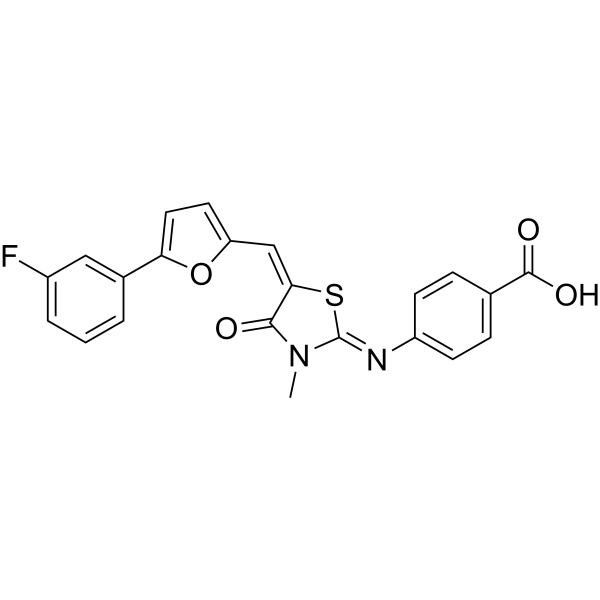 4-((5-((5-(3-Fluorophenyl)furan-2-yl)methylene)-3-methyl-4-oxothiazolidin-2-ylidene)amino)benzoic acid|CS-1634757